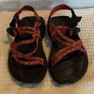 Chaco Orange Yellow Double Strap Sandals Women  Sz 8 Hiking Walking EUC